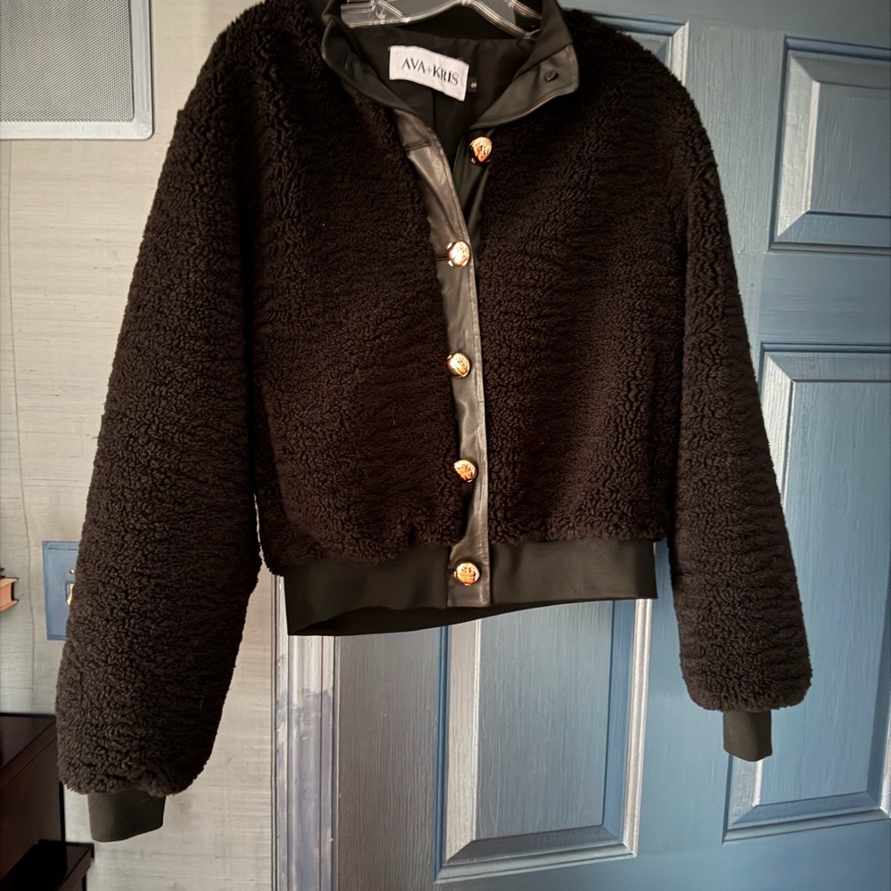 AVA + KRIS Black Coat with Gold Button